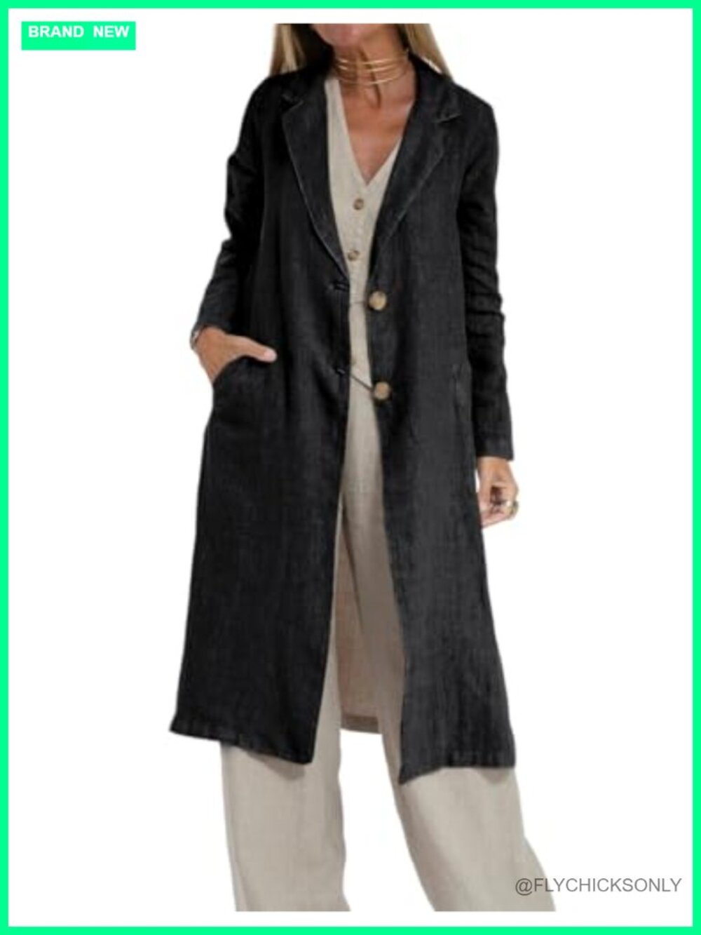 Womens Long Linen Blazer Jacket Casual Lightweight Trench Coat